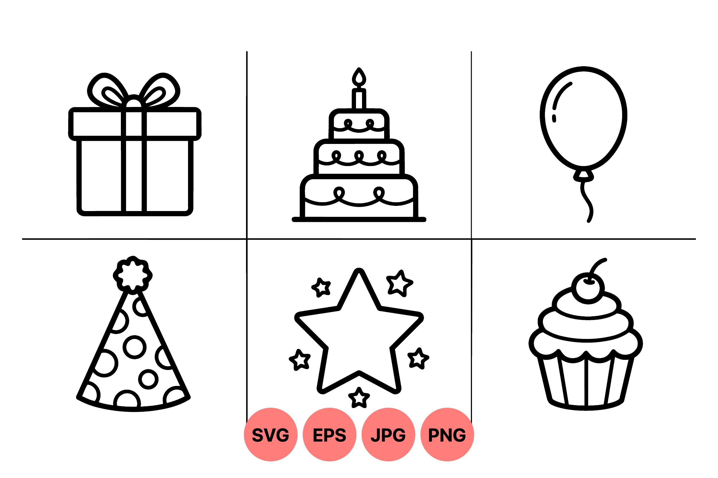 Birthday Party Icon Line Art