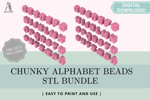 Chunky Alphabet Bead STL Bundle | A-Z 3D Print Files - Image 1