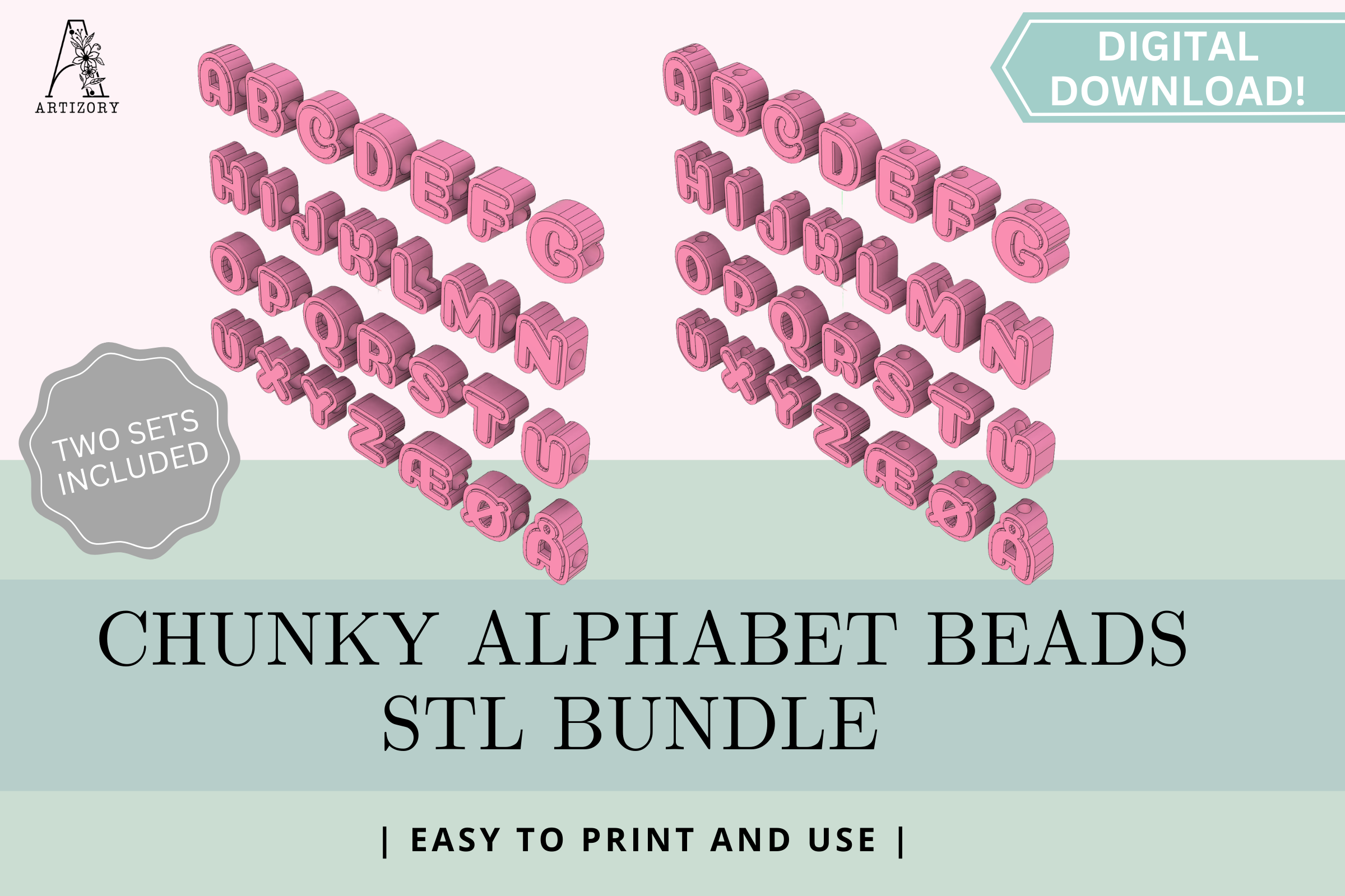 Chunky Alphabet Bead STL Bundle | A-Z 3D Print Files - Image 9