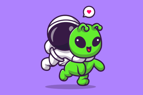 Cute Astronaut and Alien with Umbrella Graphic by catalyststuff ...