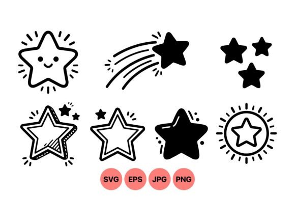 Cute Doodle Star Clipart Set
