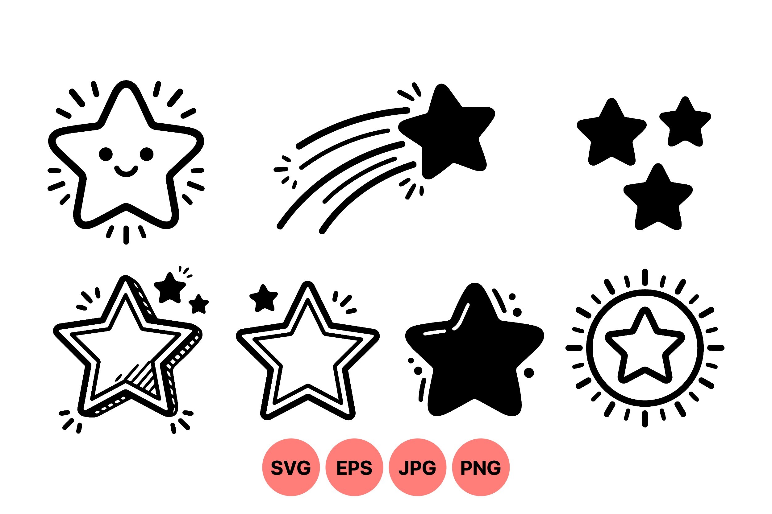 Cute Doodle Star Clipart Set