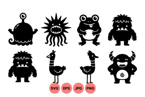 Cute Funny Monster Silhouette Art