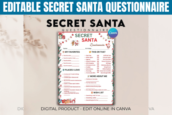 Editable Secret Santa Questionnaire Graphics