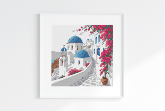 Greek Island Cityscape Cross Stitch