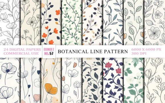 Hand Drawn Botanical Line Art Pattern