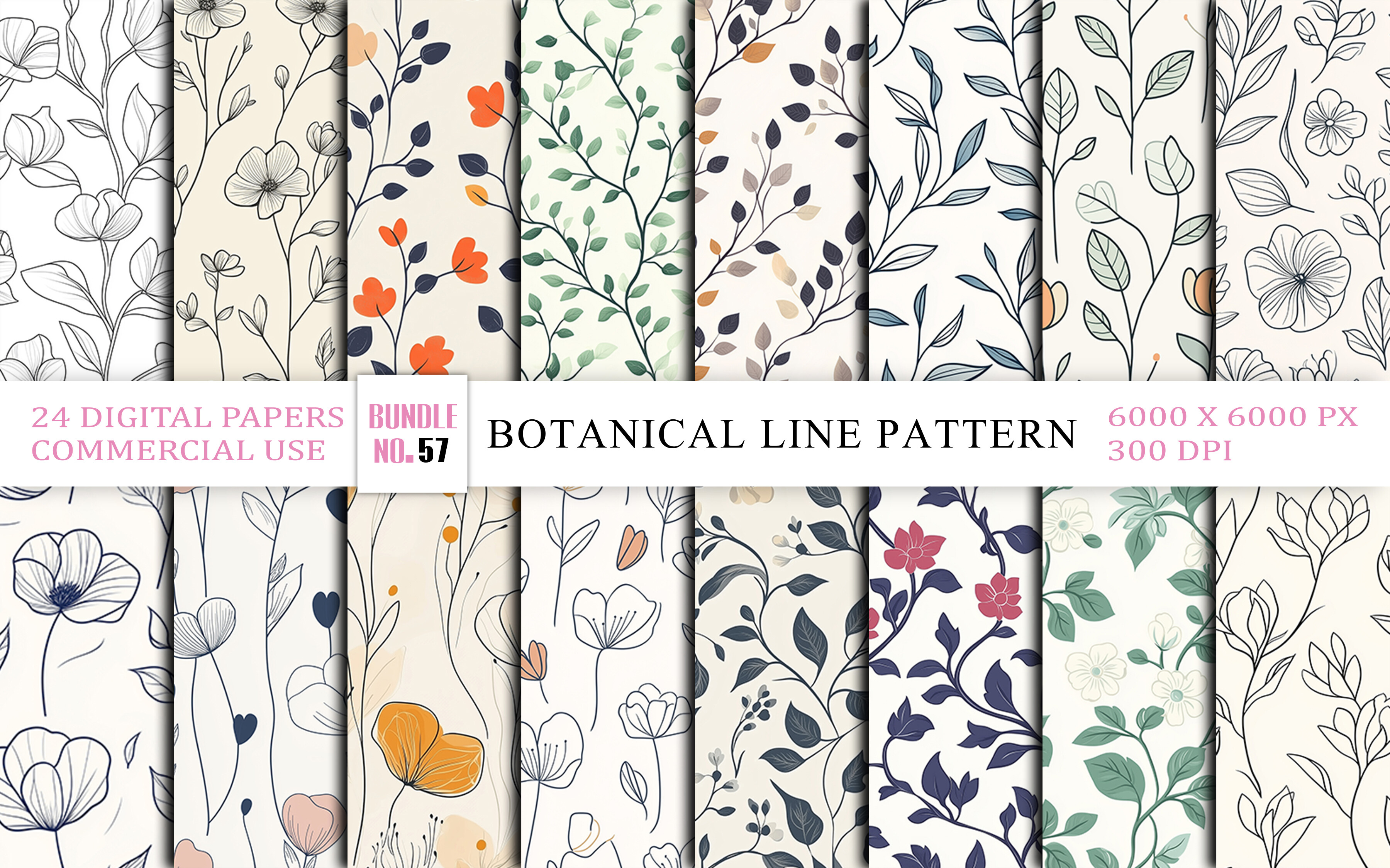 Hand Drawn Botanical Line Art Pattern
