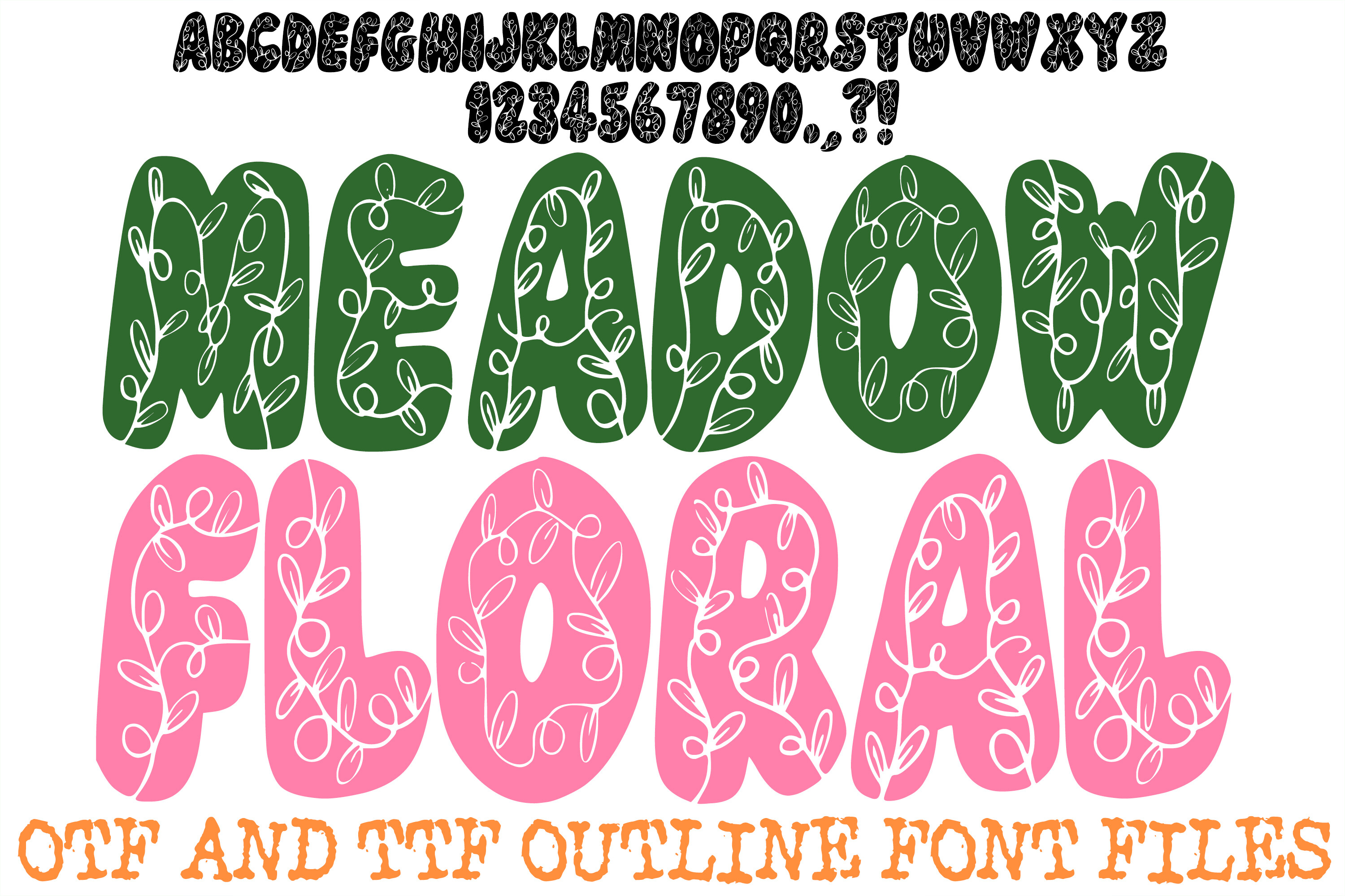 Meadow Floral font preview in a floral display style