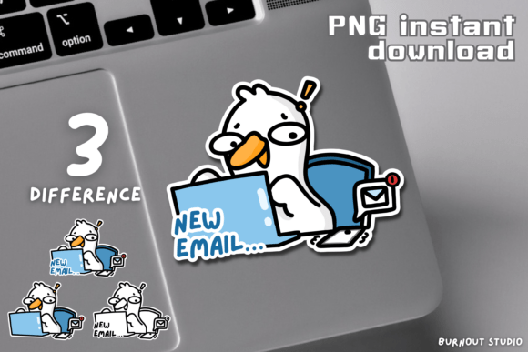“NEW EMAIL…” Goose Sticker PNG Grafika Ilustracje do Druku Przez Burnout Studio
