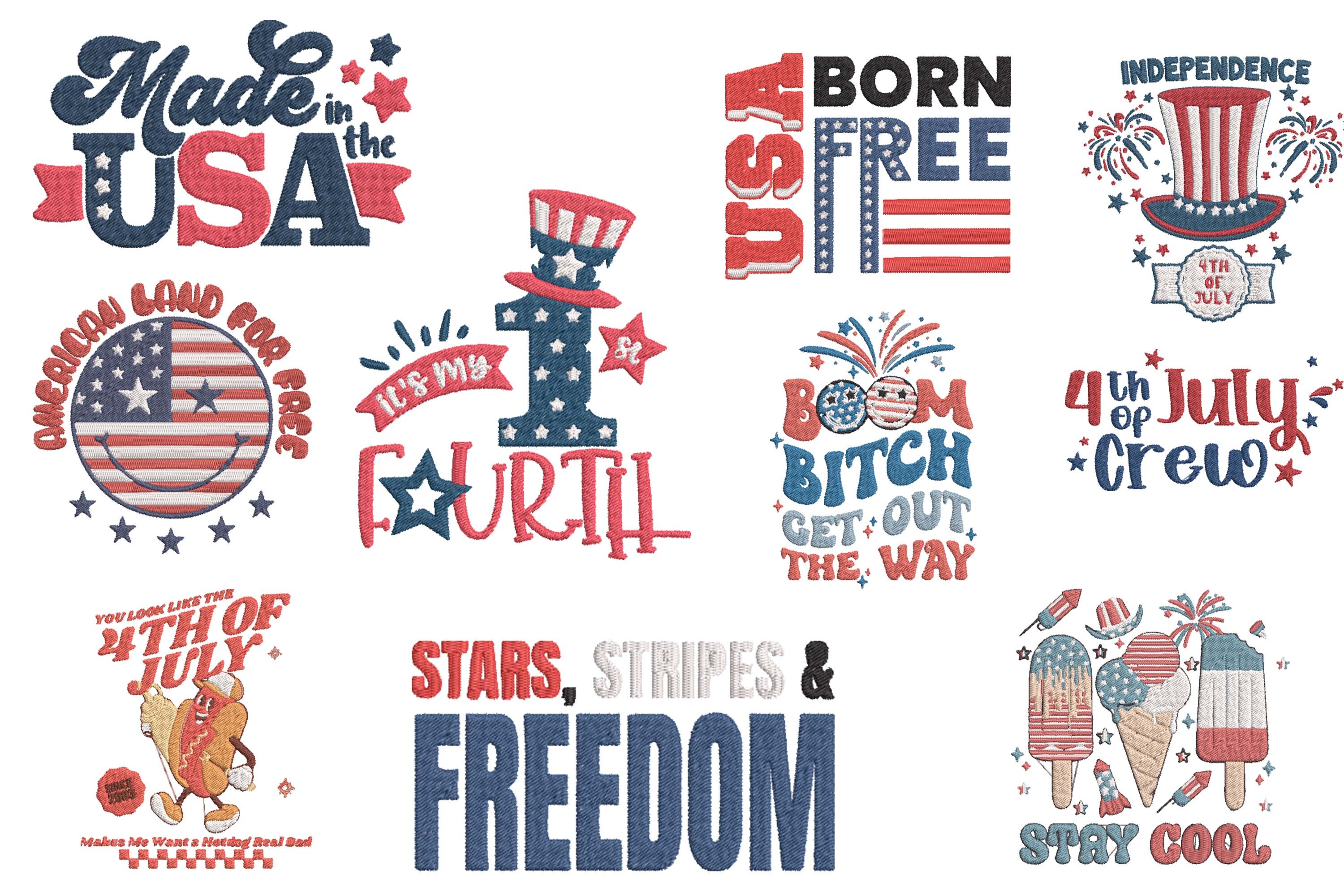 Retro and Sassy 4th July Embroidery Bundle