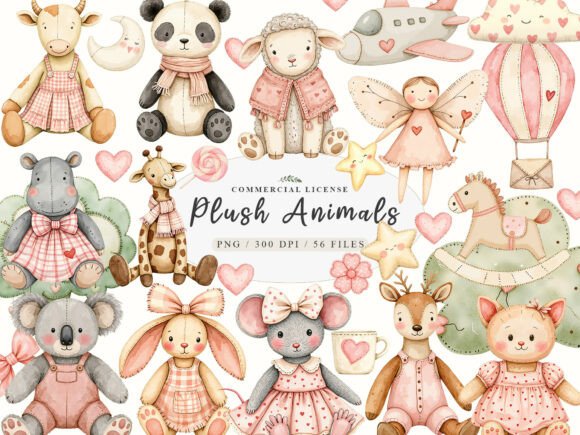 Watercolor Plush Kawaii Woodland Animals
