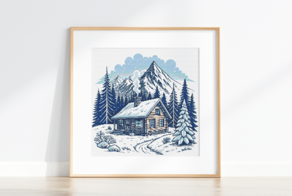 Winter Mountain Cabin Cross Stitch