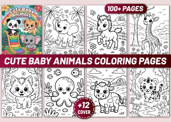 Preview of 100+ CUTE BABY ANIMALS COLORING PAGES coloring pages for kids