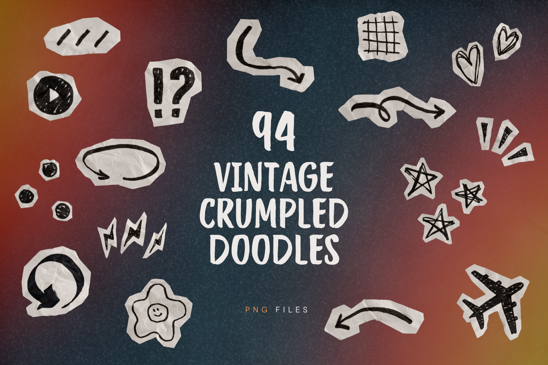 94 Vintage Crumpled Paper Doodles