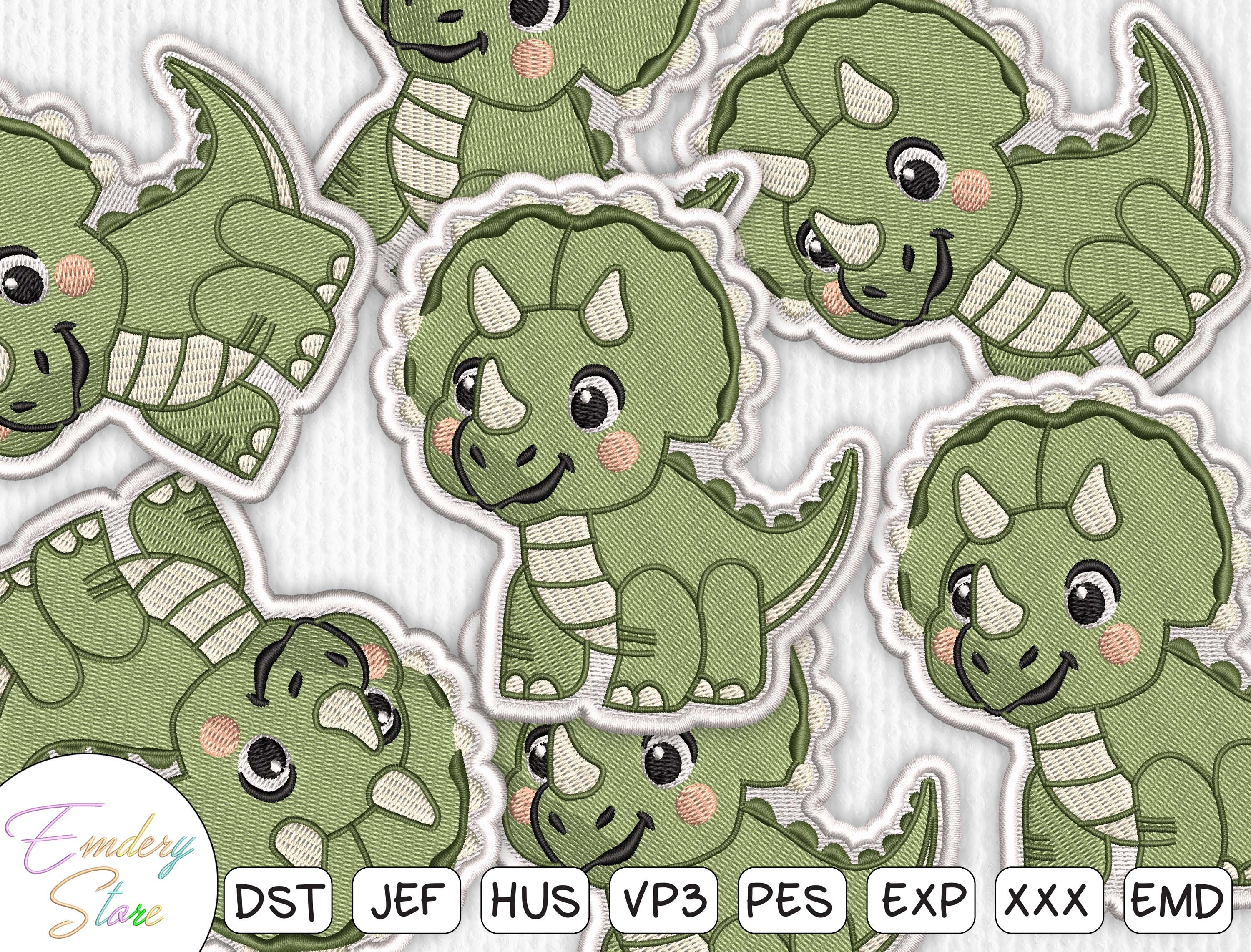 Cute Triceratops Dinosaur Embroidery