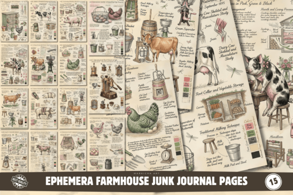 Ephemera Junk Journal Pages Huge Bundle Bundle · Creative Fabrica