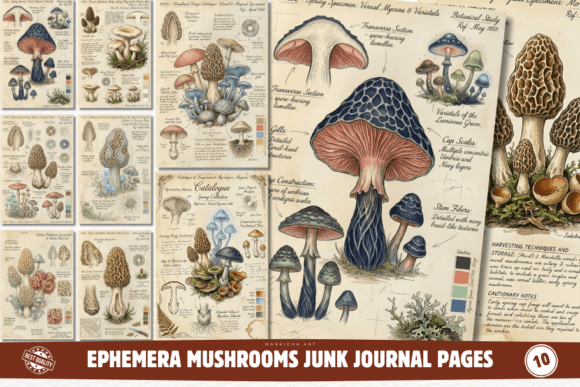 Ephemera Mushrooms Junk Journal Pages