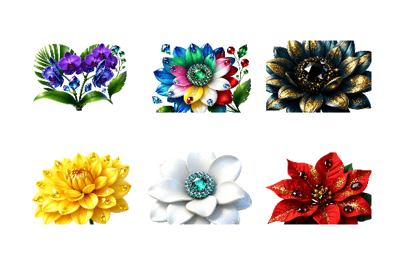 Gemstone Flowers Clipart Bundle