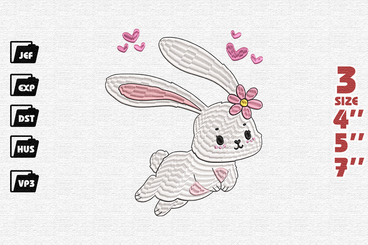 Kawaii Bunny Embroidery Design