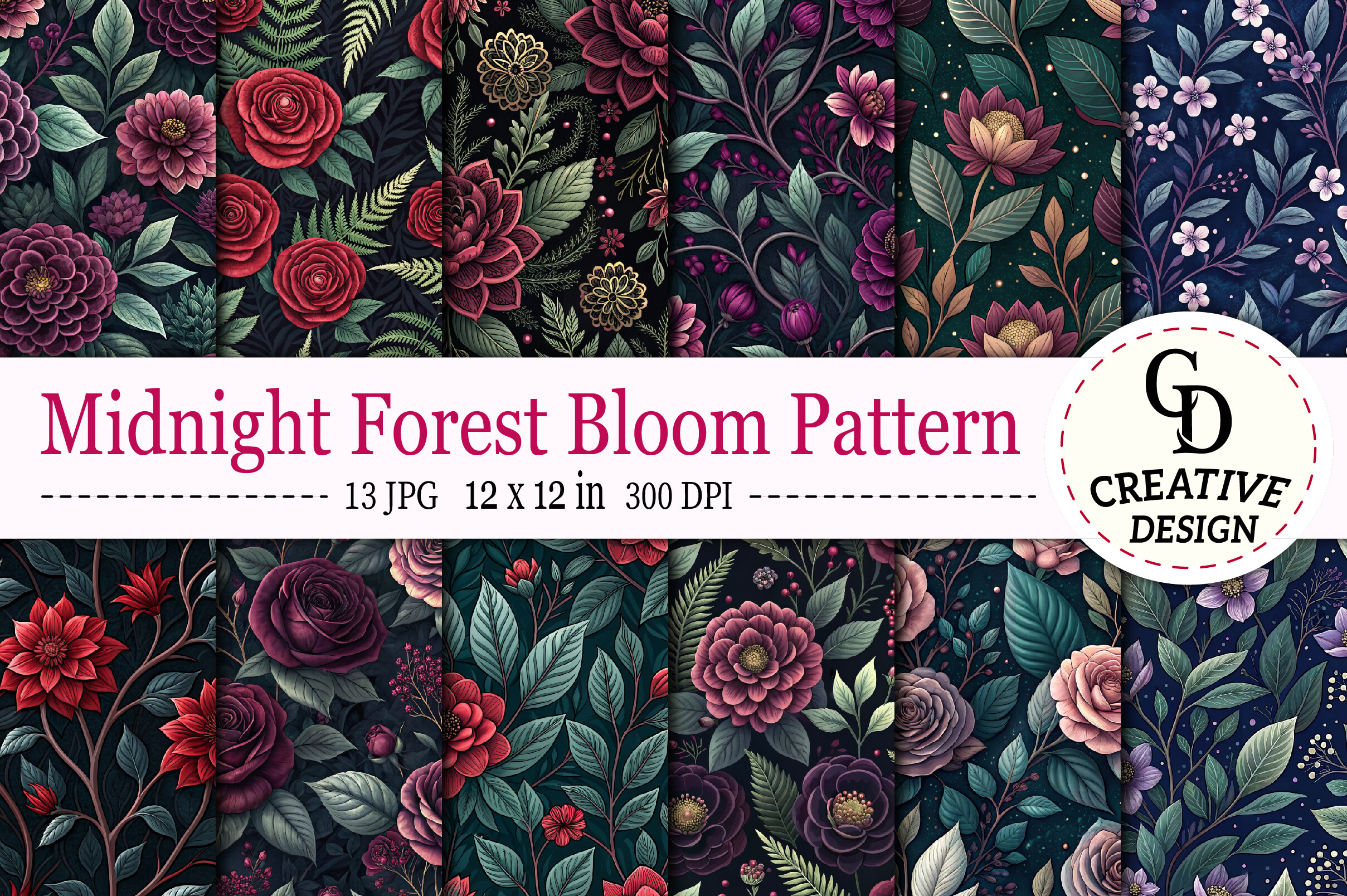 Midnight Forest Bloom Pattern Graphic by Creative Design · Creative Fabrica