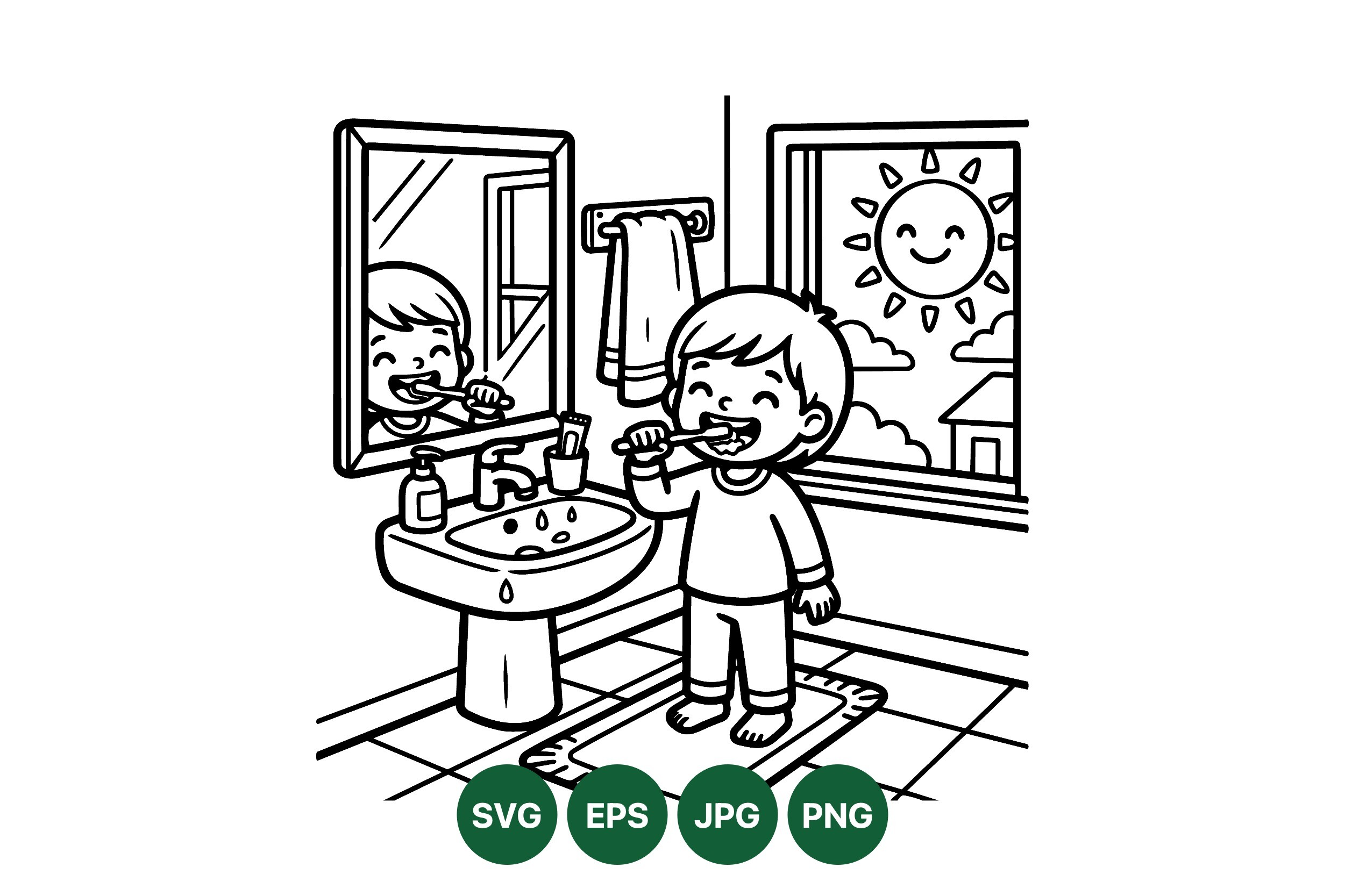 Morning Kid Teeth Brushing Clipart - photo 1