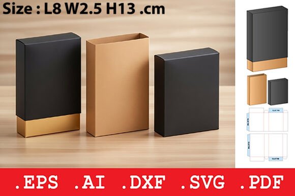 Rectangular Matchbox Style Sleeve Box Objects 3D SVG Craft By Pungpond. TH