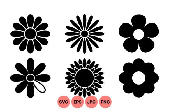 Simple Retro Flower Silhouette Set