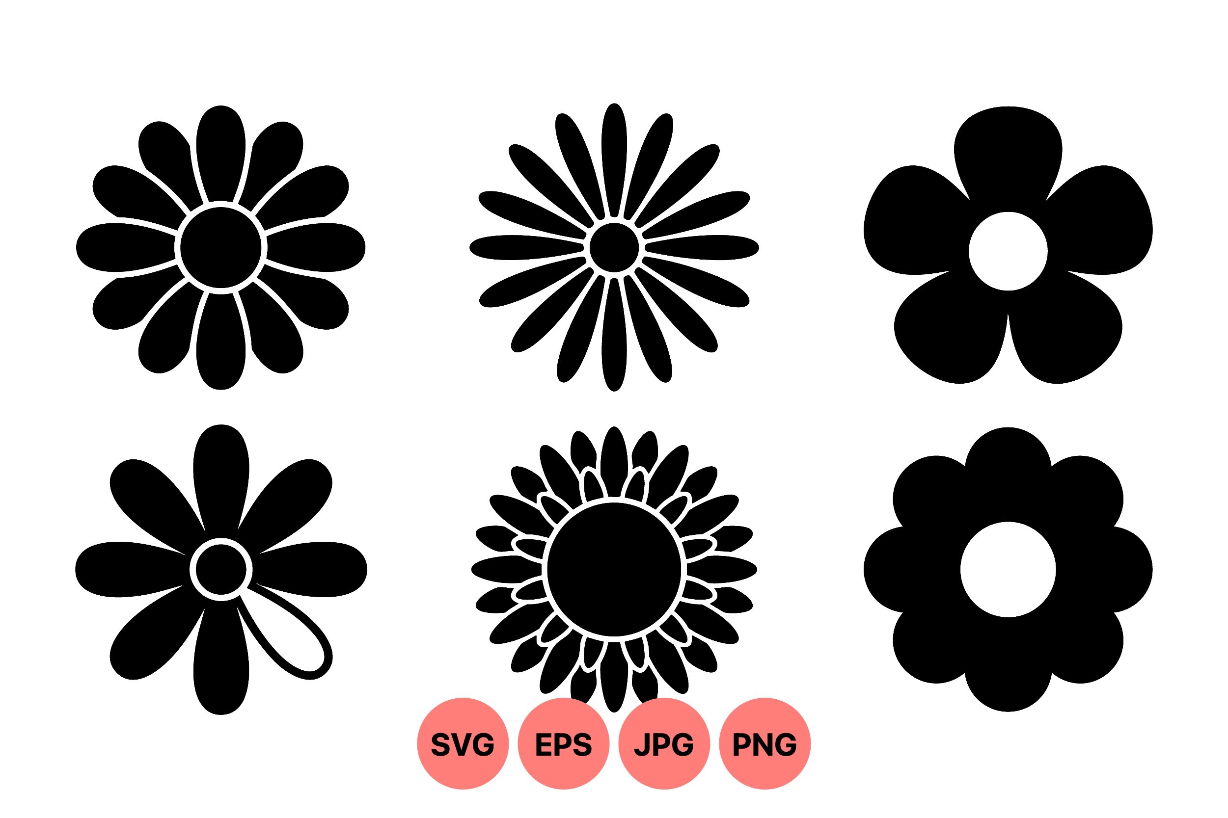 Simple Retro Flower Silhouette Set