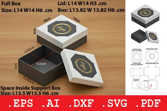 Square Rigid Box with Octagonal Window Objects 3D SVG Craft By Pungpond. TH
