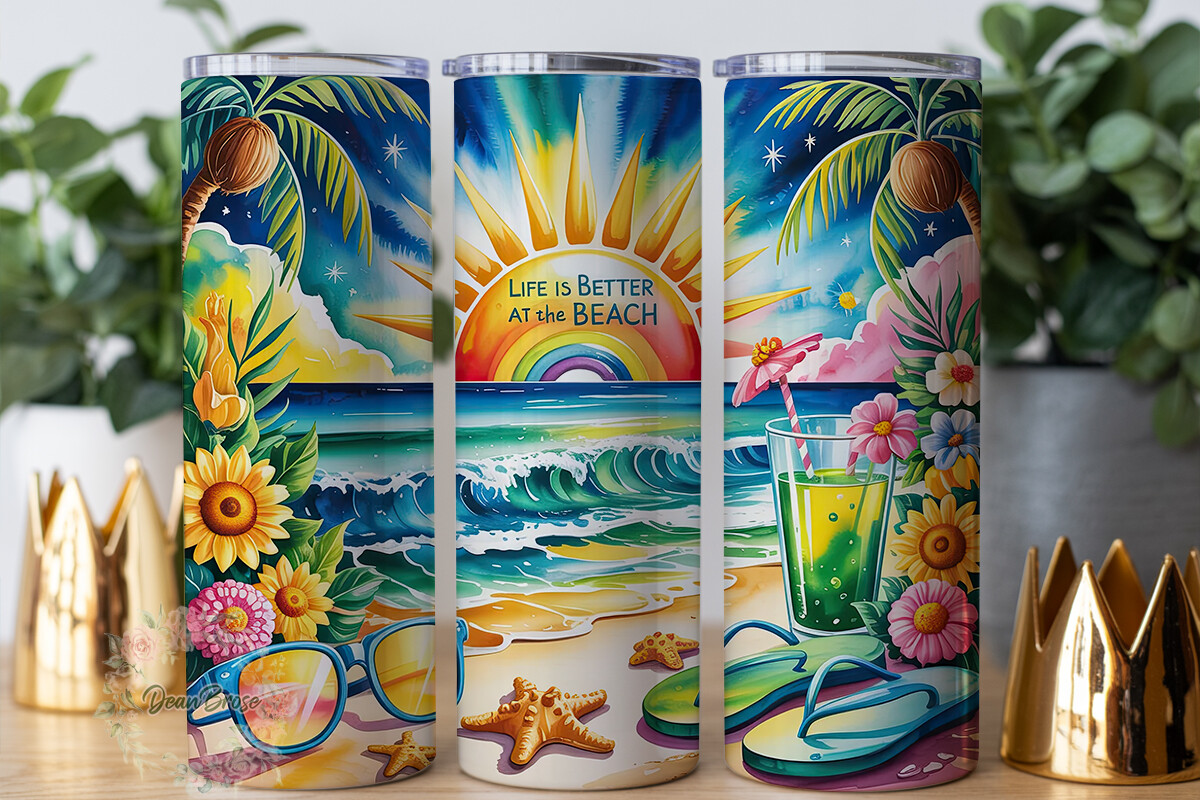 Tropical Beach Summer Vibes Tumbler Wrap Graphic by DeanBrose ...