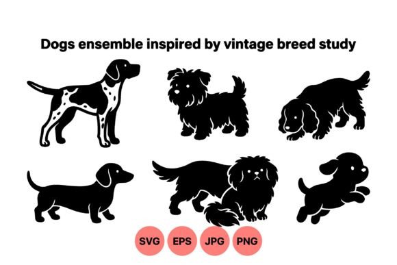 vintage dog breed silhouettes svg for sublimation mugs and custom pet gifts