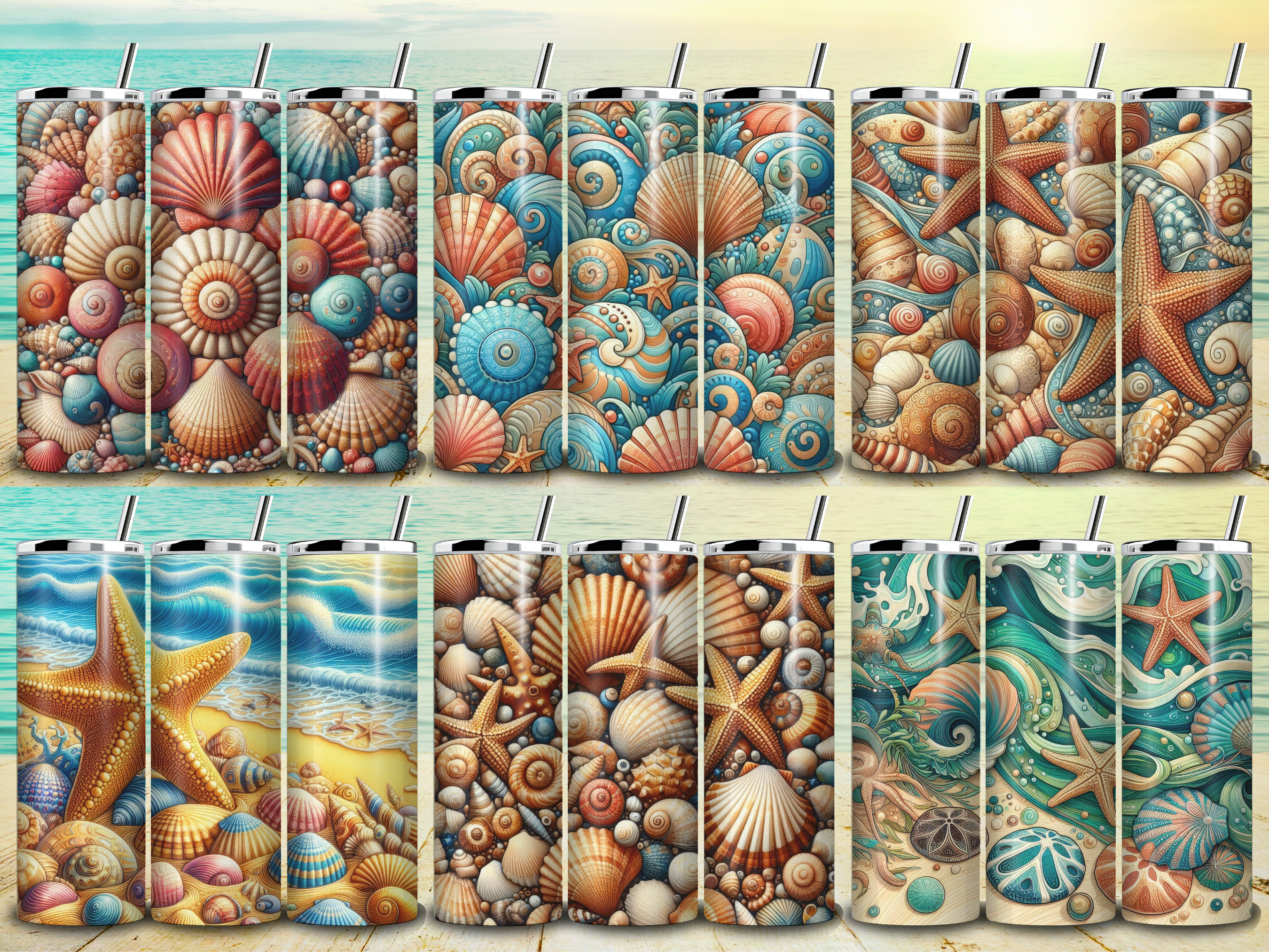 Seashells Pattern Tumbler Wrap Bundle