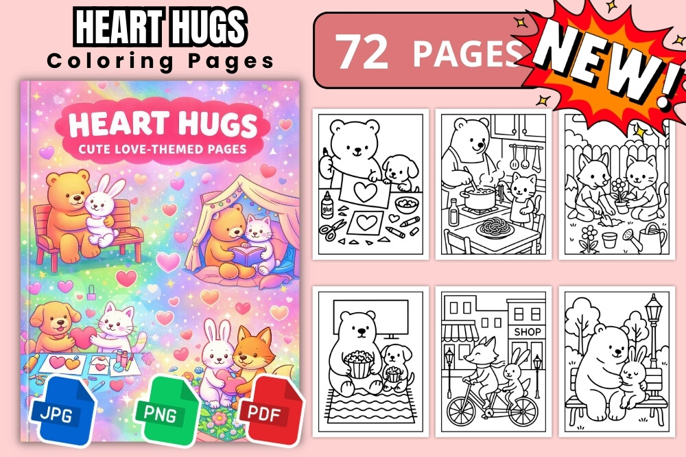 Heart Hugs Cute Love Coloring Pages