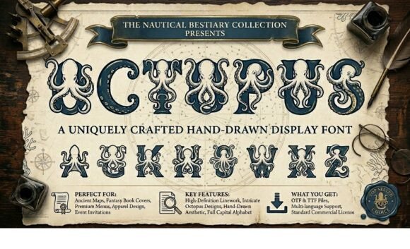 Octopus Nautical Font PNG with transparent background - Preview 1