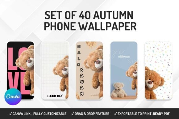 Set of 40 Cute Bear Phone Wallpaper