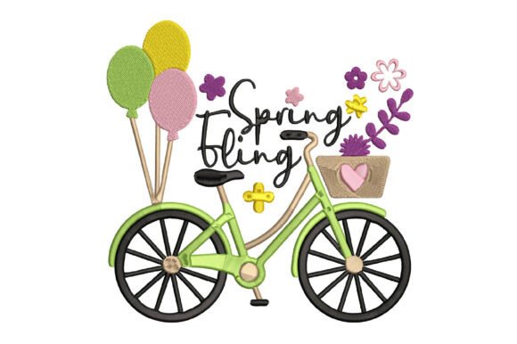 Spring Fling Bicycle Embroidery Design