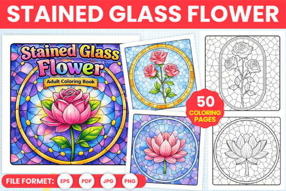 Preview of Stained Glass Flower Adult Coloring Page adult coloring pages