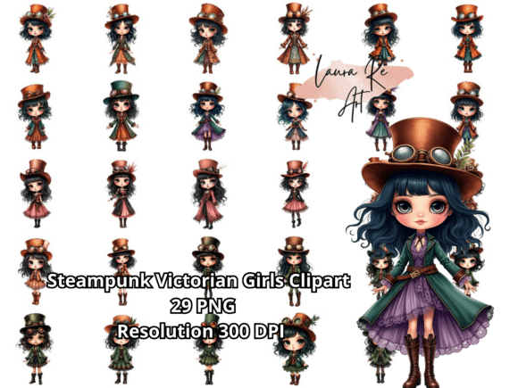 Steampunk Victorian Girls Clipart