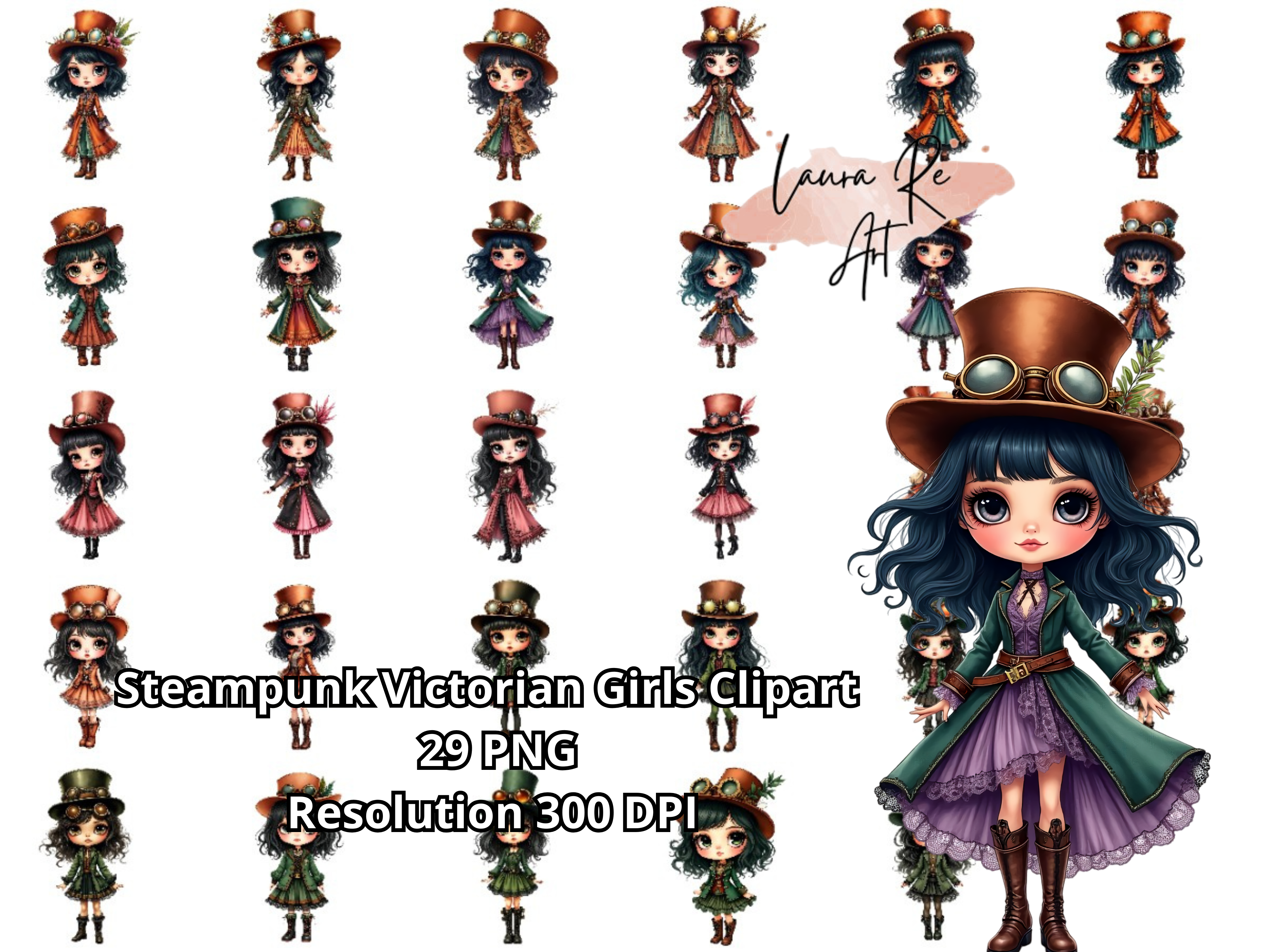 Steampunk Victorian Girls Clipart