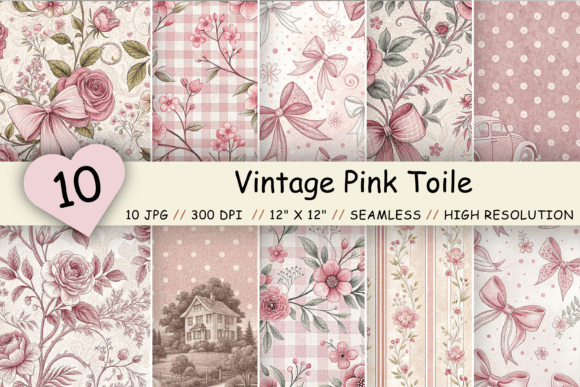 Vintage Pink Toile Digital Paper Graphic Patterns By Florid Printables