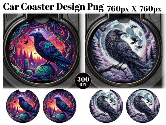 Black Raven Car Coaster PNG Sublimation