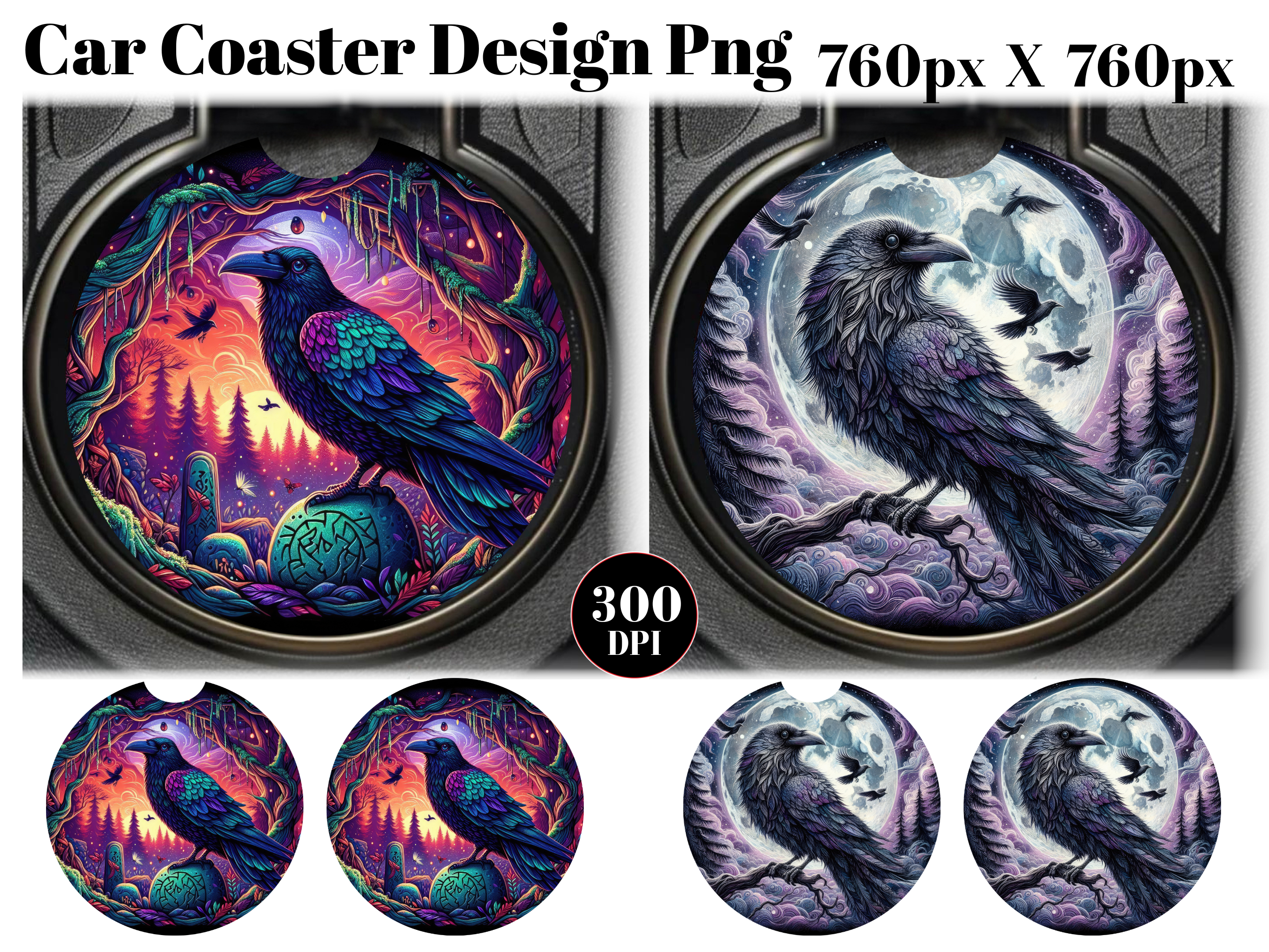 Black Raven Car Coaster PNG Sublimation