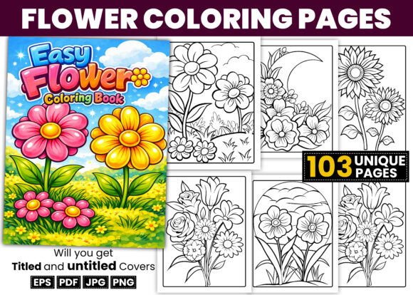 Preview of Bold and Easy Flower Coloring Pages coloring pages for adults