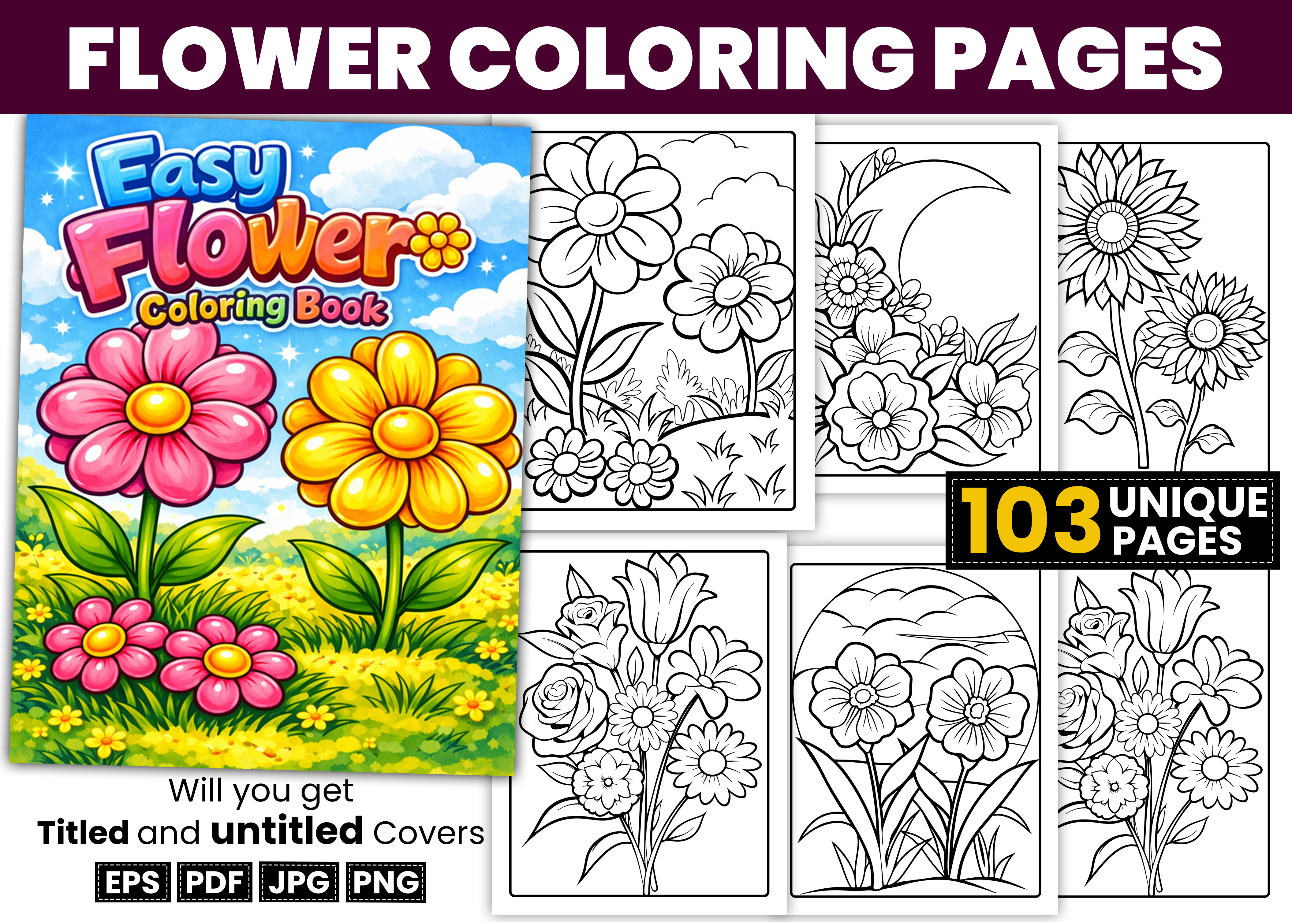 Bold and Easy Flower Coloring Pages Graphic by MH Design Nest ...