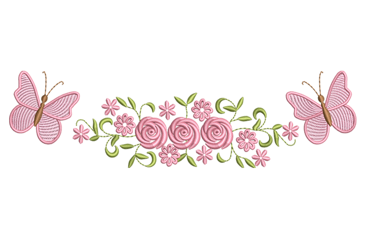 Butterfly Floral Border Embroidery