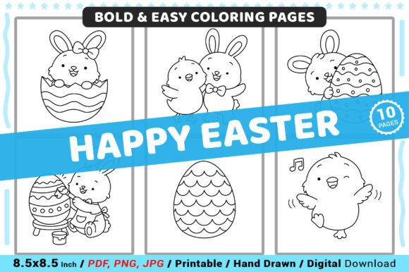 Happy Easter Bold & Easy Coloring Pages