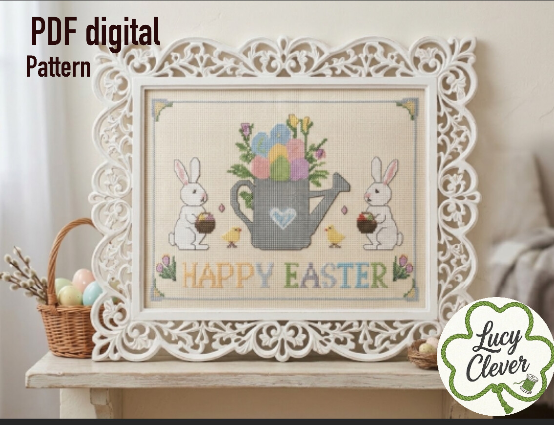 Happy Easter Bunny Cross Stitch Pattern