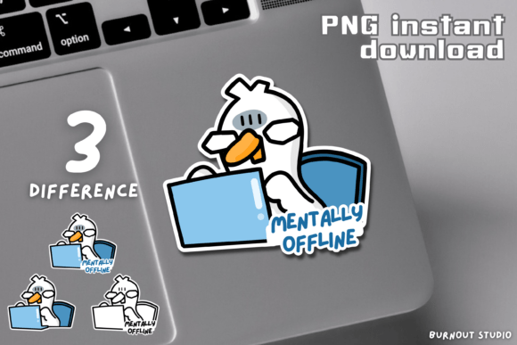 “Mentally Offline” Goose Sticker PNG Gráfico Ilustrações para Impressão Por Burnout Studio