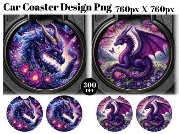 Purple Dragon Floral Car Coaster PNG