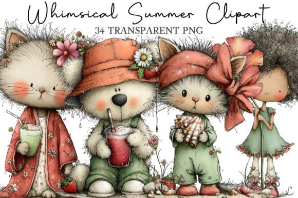 Whimsical Summer Clipart Gráfico Ilustrações para Impressão Por WatercolorArtist